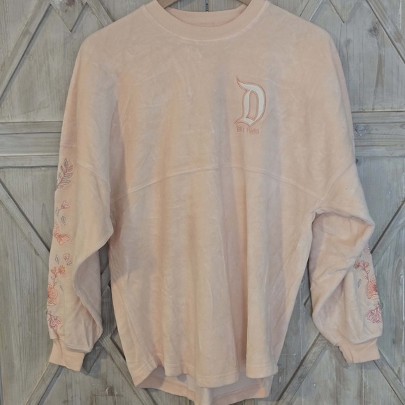 Disney Parks Peach Floral Sleeve Velour Embroidered Disneyland Spirit Jersey XS - Picture 4 of 10